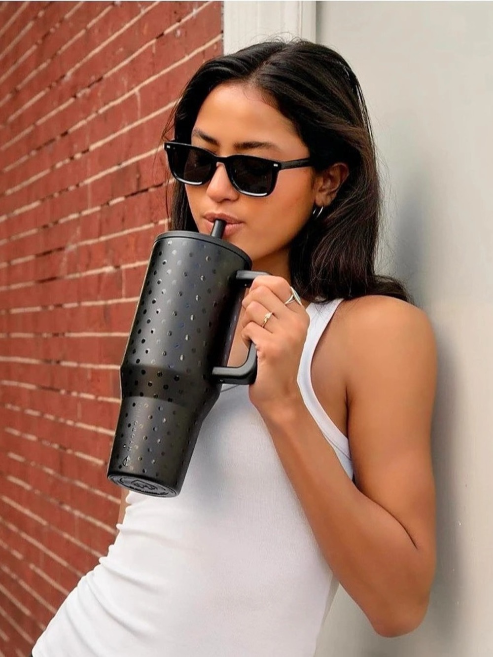 NWT HydroJug Traveler 40 oz - Polka Dot Noire Satin Tumbler Black